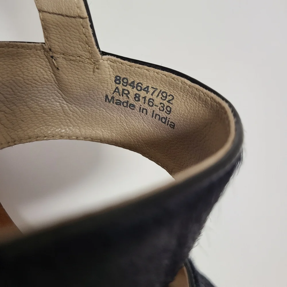 Boden Women's Black Calfhair Leather Louisa Cork Wedges Sz 39 US 8 - Picture 5 of 14